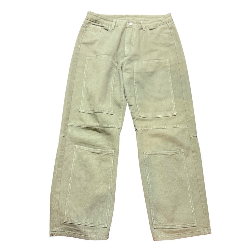 NVFelix Wide Leg Utility Pants Womens Medium Army Green Double Knee Workwear